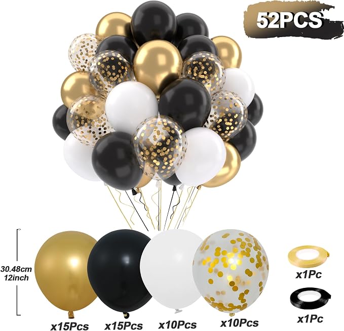 Patimate Black Gold Confetti Balloons Set - Image 4
