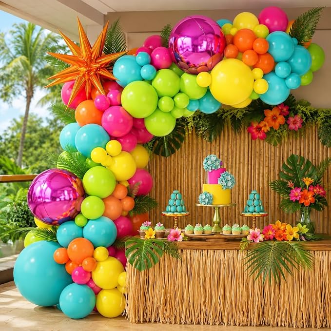 Tropical Balloon Arch Kit, Hot Pink Orange Yellow Green Teal Blue Tropical - Image 7