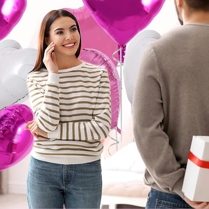 TONIFUL 30 Pcs Pink White Heart Balloons 18 Inch Heart Shape Foil Balloon | - Image 4