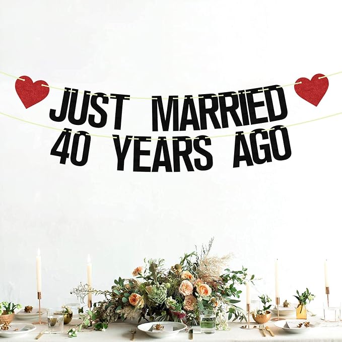 Just Married 40 Years Ago Banner, 40th Wedding Anniversary Party Banner - Image 7