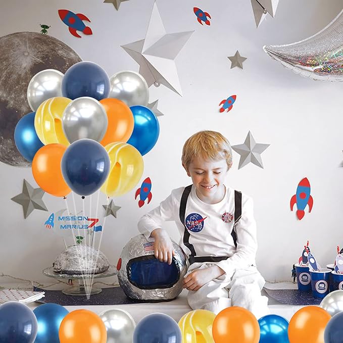60Pcs Balloons Orange Blue, Outer Space Party Balloons Set, Graduation - Image 6