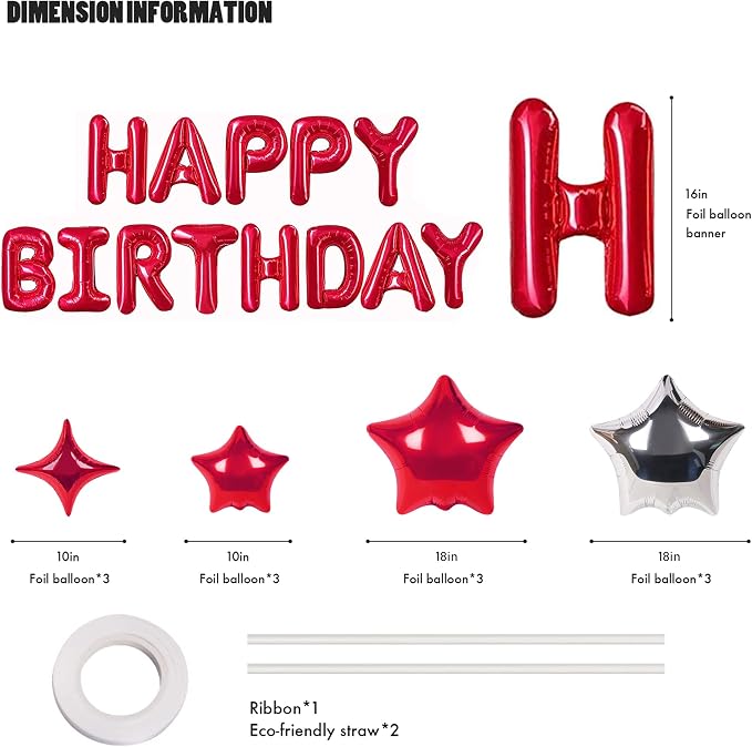 CANREVEL Happy Birthday Banner Decorations + 12Pcs Star Balloons, - Image 2