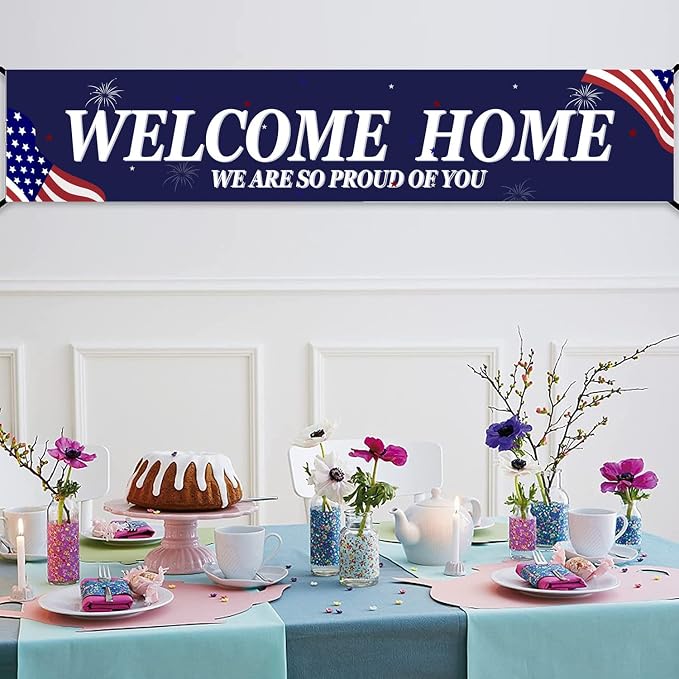 Welcome Home Banner White and Blue Homecoming Backdrop - Image 2