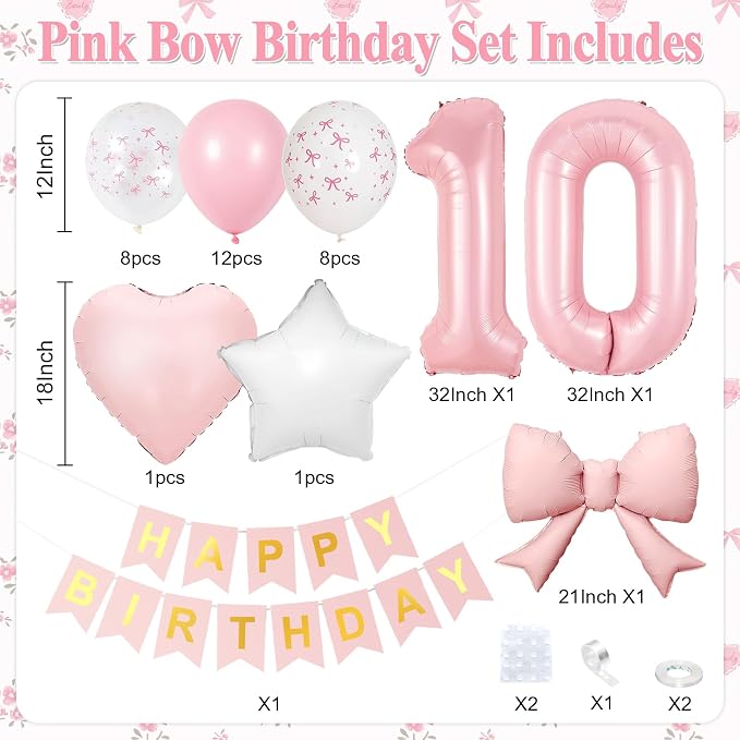 10th Pink Bow Party Decorations - Image 2