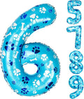 40 Inch Blue Dog Paw Birthday Balloons, Number 6 Balloons by AXBMM