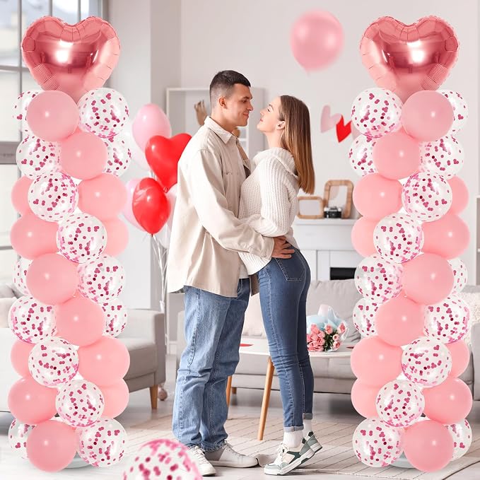 Realspring 2 Sets Wedding Pink and Rose Gold Heart Shape Balloons Column Stand - Image 2