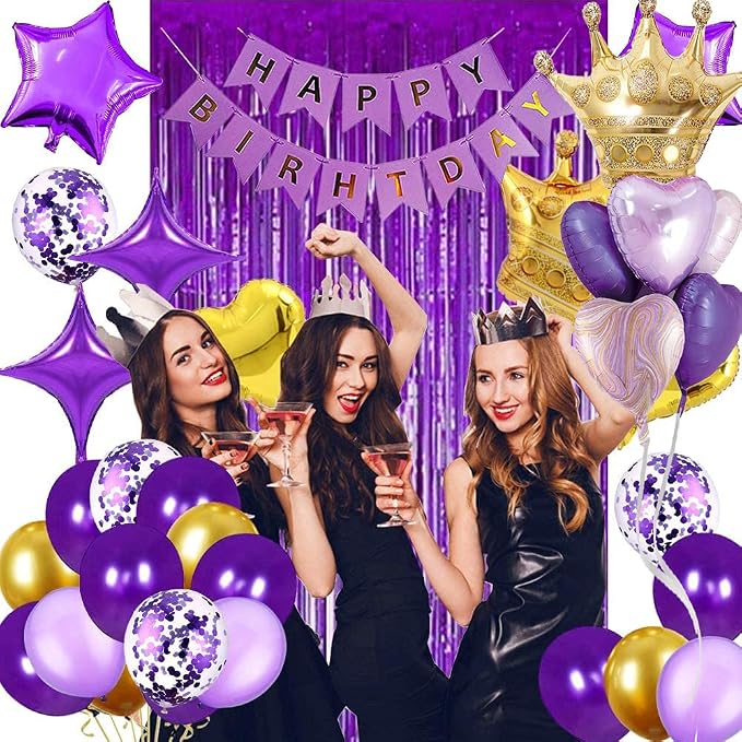 Purple Balloons Birthday Decorations，Gold Crown Princess Foil Balloons Set - Image 8