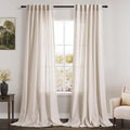 Beige Linen Curtains 96 Inches Long 2 Panels Set Back Tab Rod Pocket Semi Sheer by Nanspring