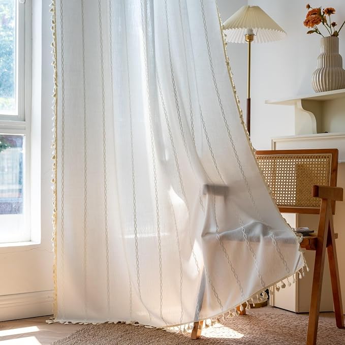 Sutuo Home White Boho Curtains for Bedroom 96 Inch Length, Light Filtering - Image 4