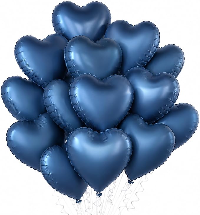 TONIFUL 15 Pack 18 Inch Dusty Blue Heart Foil Balloons – Matte Blue Mylar Heart by TONIFUL