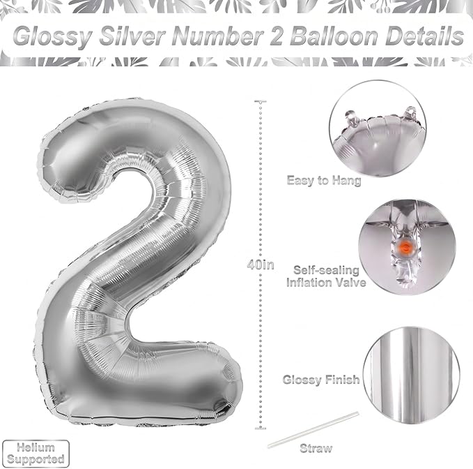 Silver Number 2 Balloon 40 Inch, Sleek Metallic Foil - Image 4