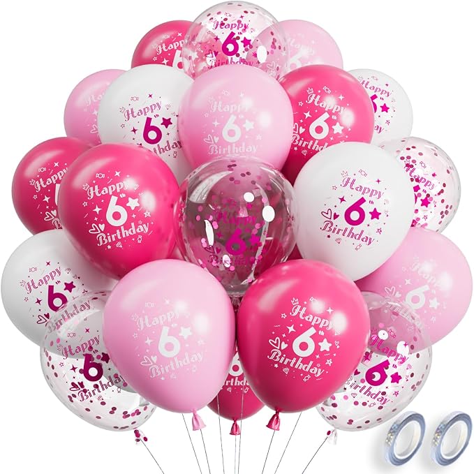 SUWEN Pink 6th Number Printed Balloons 38PCS 12 Inch | 1-9 Latex Balloons Happy by SUWEN