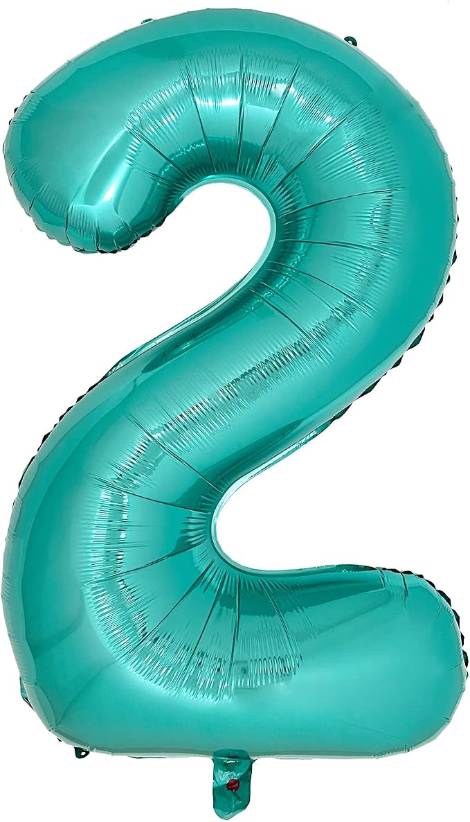 Teal Number 2 Balloons 40 Inch Large Turquoise Blue Foil Balloons by cocodino