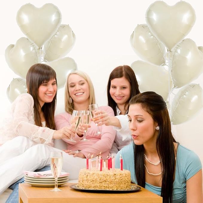 TONIFUL 30 Pcs Cream White Heart Balloons 18 Inch Heart Shape Foil Balloon | - Image 5