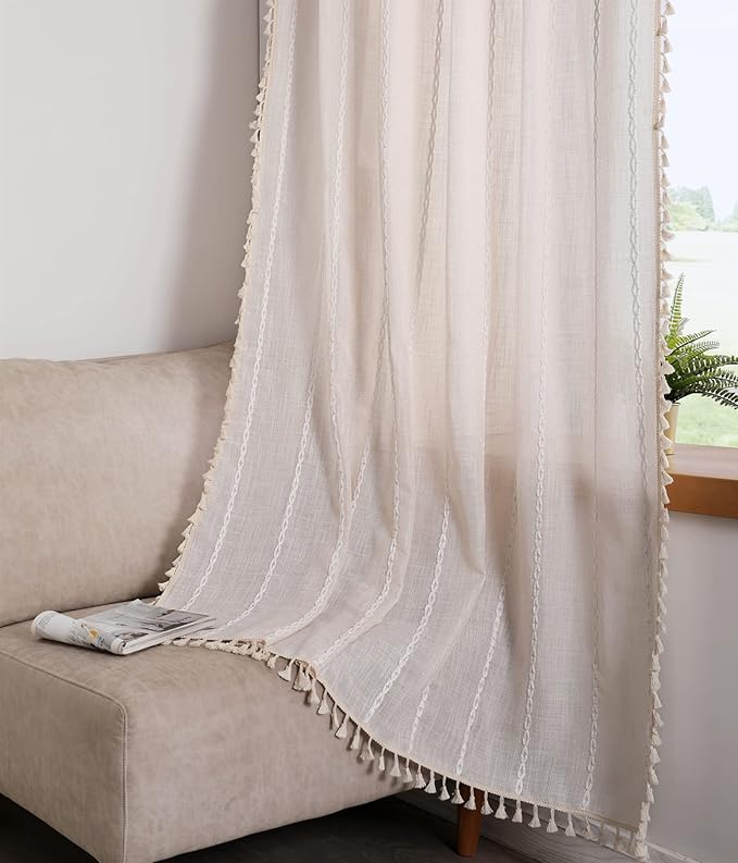 RoomTalks Boho Beige Curtains for Bedroom Living Room 96 Inch Length French by RoomTalks