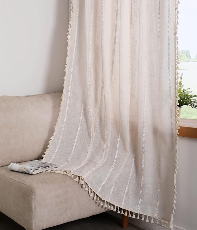 RoomTalks Boho Beige Curtains for Bedroom Living Room 84 Inch Length French by RoomTalks