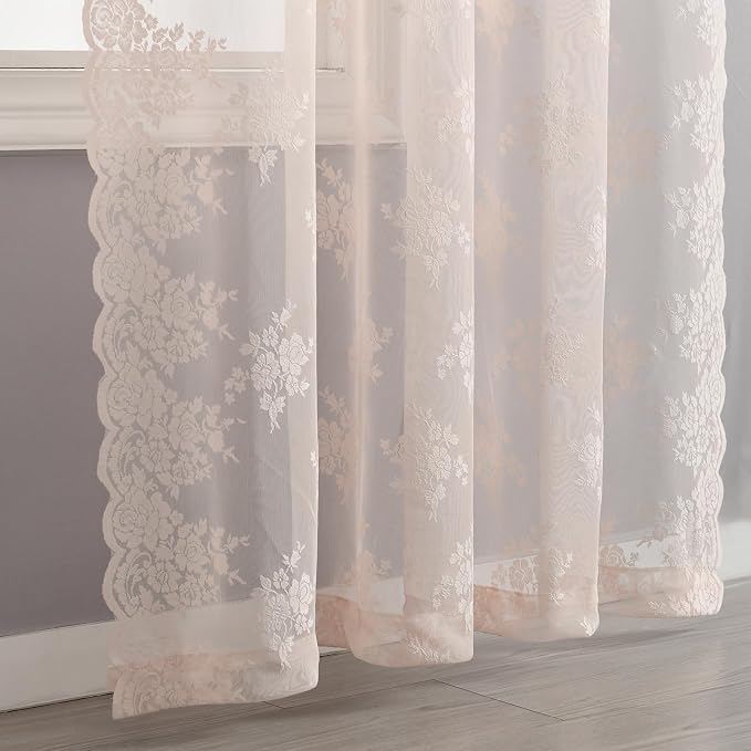 Kotile Blush Pink Lace Curtains - Image 6
