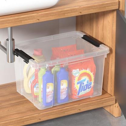 4-Pack 34 Quart Clear Plastic Storage Boxes with Lids, Latching Bins Totes with Wheels