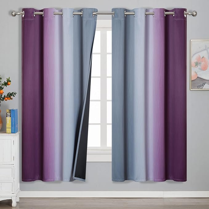 Ombre Grey and Purple Blackout Curtains 72 Inch Length 2 Panels, Full Room by ESTELARTEXTILER