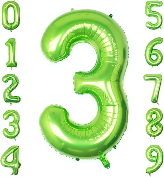 40 Inch Green Number 3 Balloon Lime Big Large Helium Number 0-9 | Giant Digital by SULALABOO