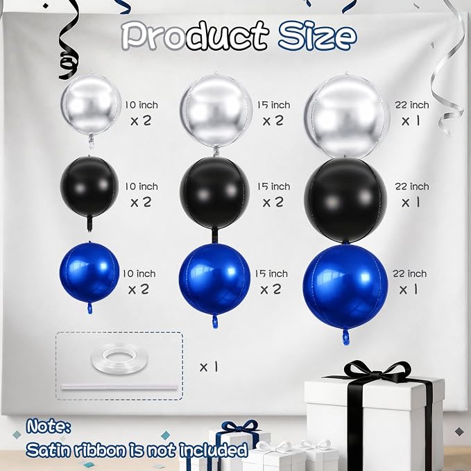 Black Blue Silver Round Balloons - Image 2