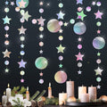 Star Circle Dot Hanging Garlands, Holographic Twinkle Stars Garlands Iridescent by KINYFY