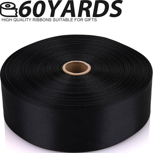 1-1/2 Inch 60 Yards Black Solid Satin Ribbon - Image 2