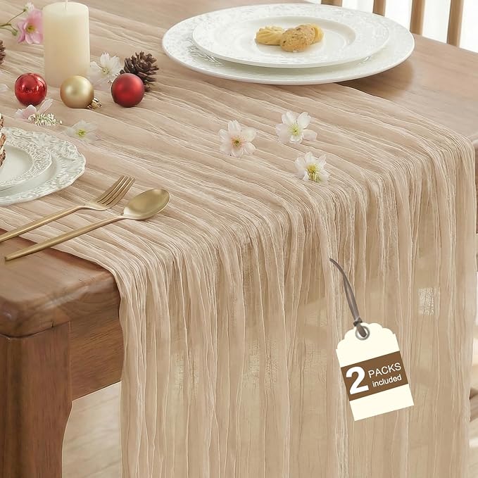 IVAPUPU 2 Pcs Cheesecloth Table Runner - 10ft Nude Boho Gauze Cheese Cloth by IVAPUPU