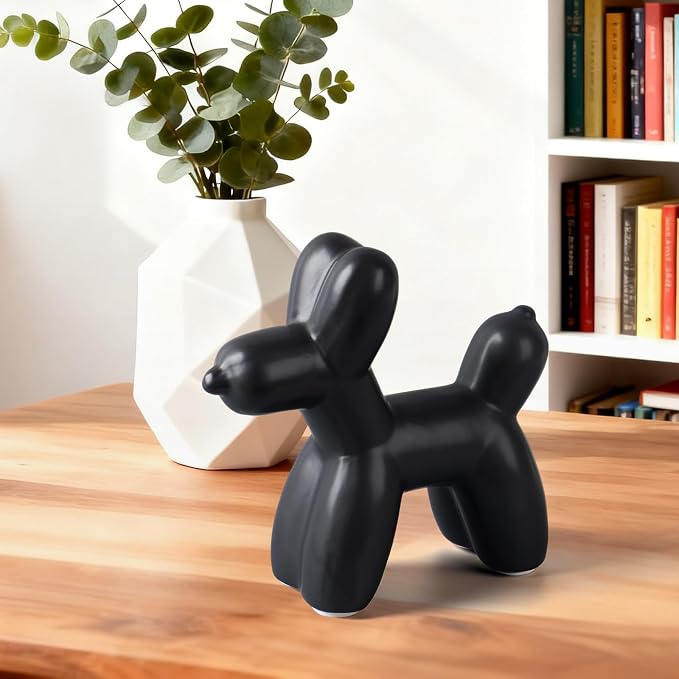 Notakia Cute Ceramics Black Balloon Dog Statue Crafts Living Room Desktop - Image 6