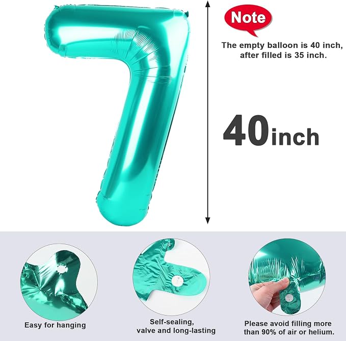 7 Balloon Numbers Party Decorations, 40In Blue-green Balloons - Image 6