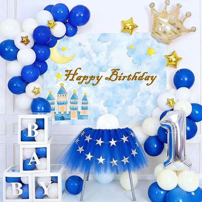 100pcs Royal Blue and White Balloons 12 Inch w/Ribbon - Image 4