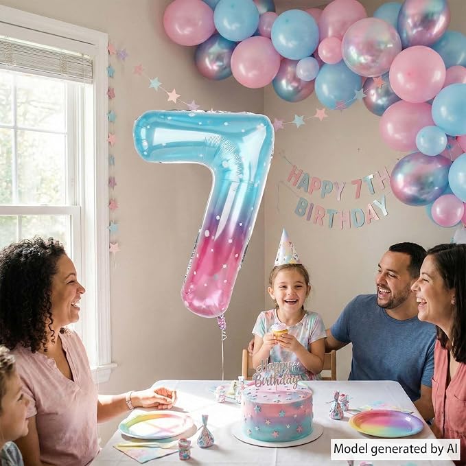 Pink Blue Number 7 Balloon 40 Inch, Foil Numeral - Image 5