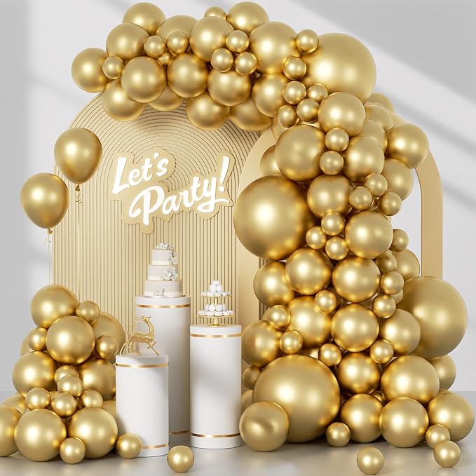 Awenztech 122pcs Metallic Gold Balloon Arch Kit, 18 12 10 5 inch Chrome Gold by Awenztech