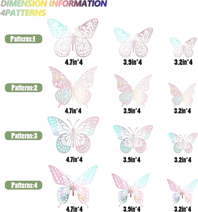 SAOROPEB 3D Butterfly Wall Decor 48 Pcs Laser Pink Butterfly Decorations | 4 - Image 6