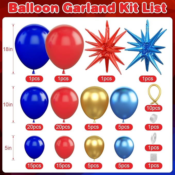 Red Blue Gold Balloons Arch Kit, Royal Blue Red Balloon Garland Kit - Image 2