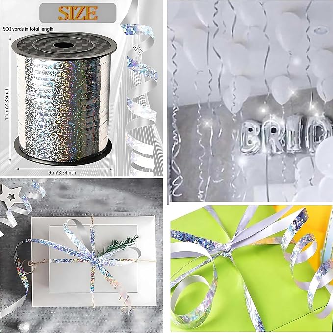 500 Yard Silver Curling Ribbon Beautiful Metallic Crimped Ribbon-Balloon - Image 3