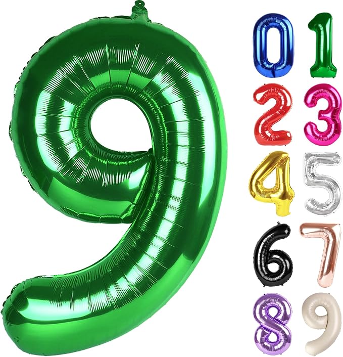 9 Balloon - Green Birthday Number Balloons, 40 Inch Decorations Men Women | by ALPHADELTAPI
