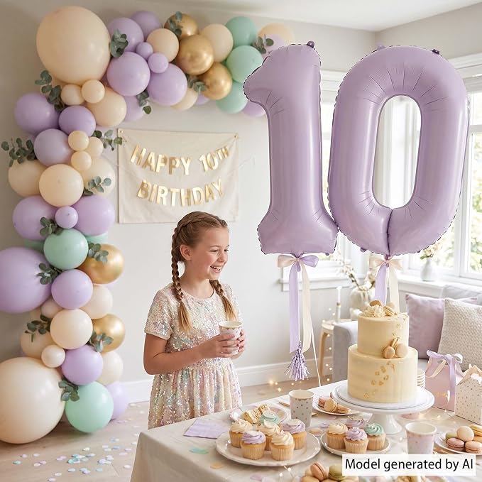 Cream Purple Number 0 Balloon 40 Inch, Foil Numeral - Image 6