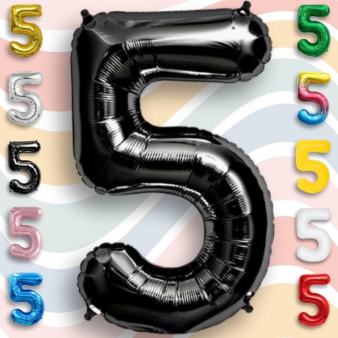 Black Number Balloon 5 Mylar Foil Balloons 40 inch - Image 2