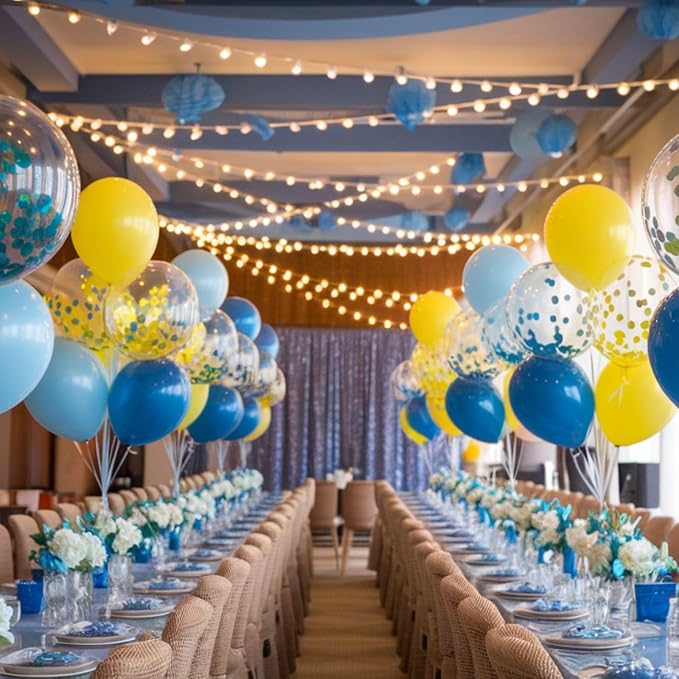 Yellow Blue Balloons, 12 Inch Blue and Yellow Balloons Set Macaron Yellow - Image 4