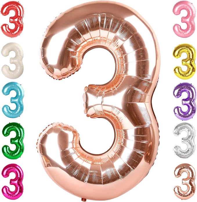 3 Balloon Numbers Birthday Decorations, 40In Rose Gold Balloons by Mluchee