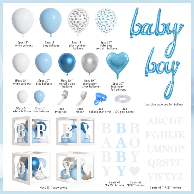 Amandir 137pcs Baby Blue Balloons Baby Shower Decorations - Image 2