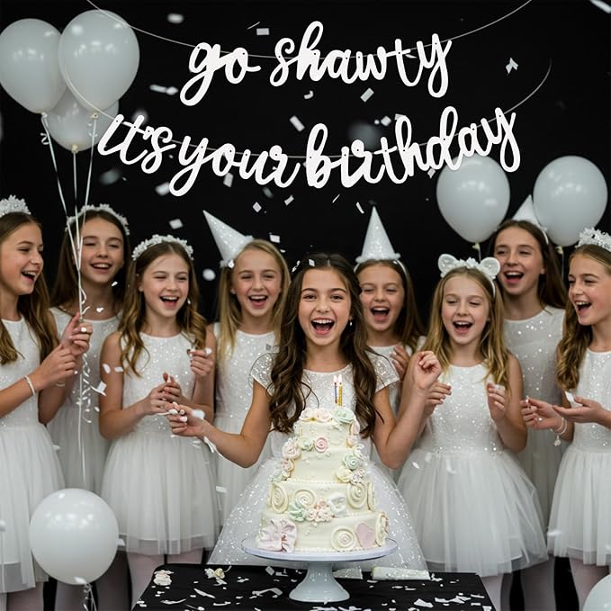 BEISHIDA Glitter White Pre-Strung Go Shawty It's Your Birthday Banner Decor | - Image 5