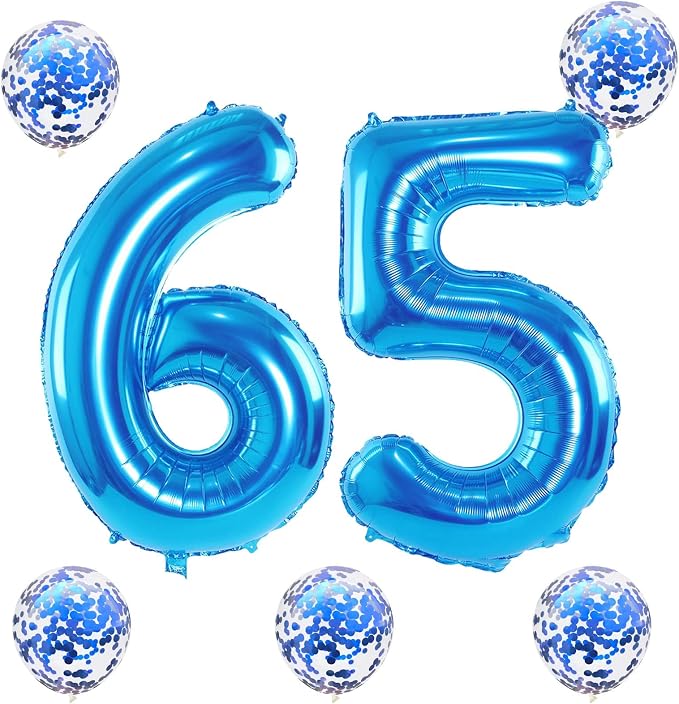 Blue Birthday Balloon Numbers 65, 40 Inch Big Foil Mylar Number 5 and 6 Balloons - Image 8