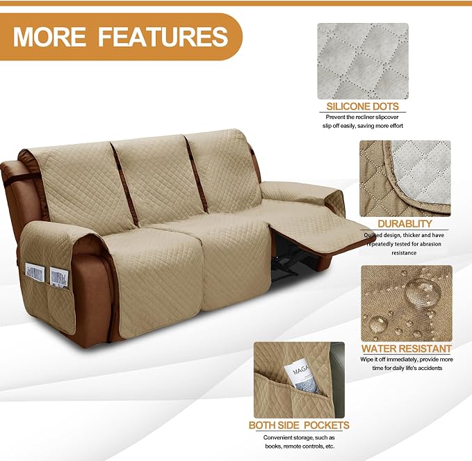XINEAGE Water Resistant Recliner Cover, 3 Seat Sofa Covers - Image 2