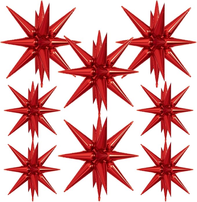 Red Star Balloons, Large Spike Balloons | 22 Inch Star Balloons, One-Piece by Adeyoo