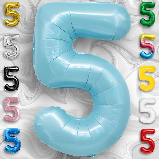 Candy Blue Number Balloon 5 Mylar Foil Balloons 16 Inch - Image 3