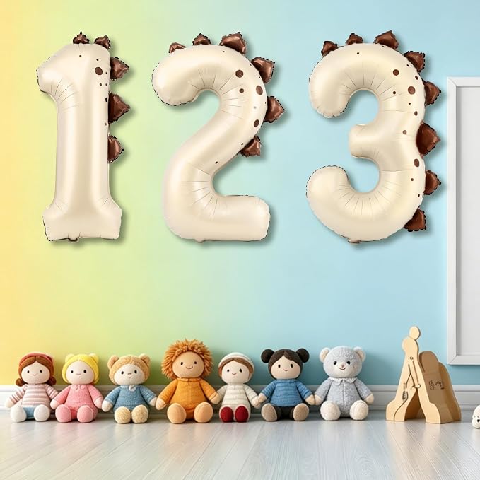 Dinosaur Number 1 Balloon, 30 Inch Beige Birthday Party Decorations - Image 5
