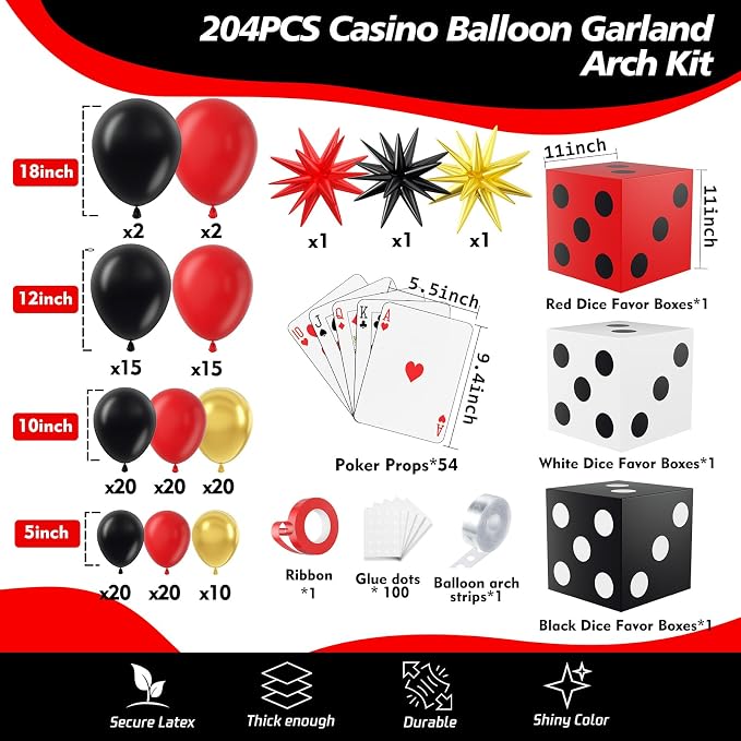 204Pcs Casino Balloon Garland Arch Kit - Image 2