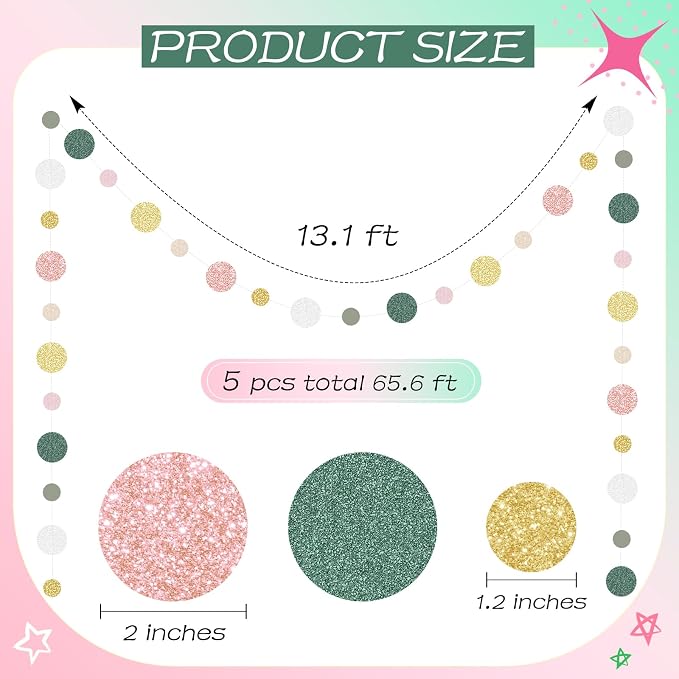 Outus 5 Pieces Colorful Circle Garland Banner Hanging Paper Dot Decorations - Image 2